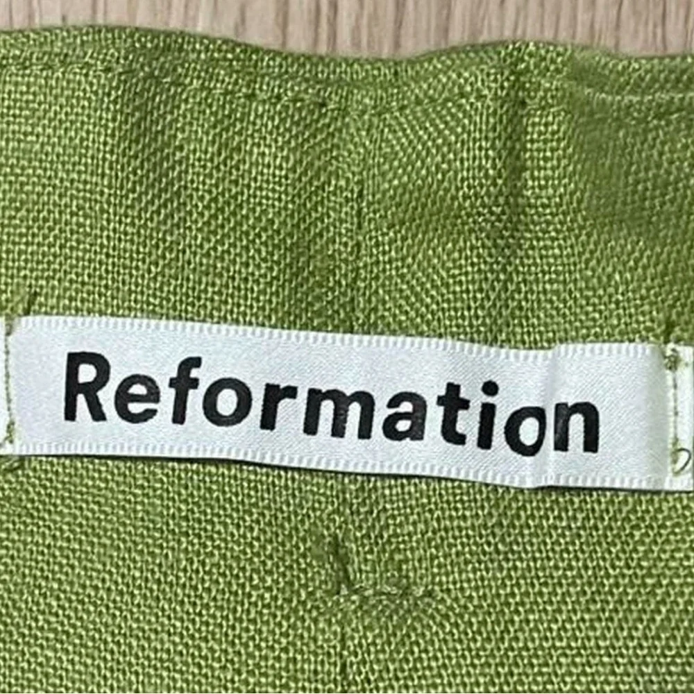 reformation nwt high rise 100% linen green paper bag business dress pants 2
